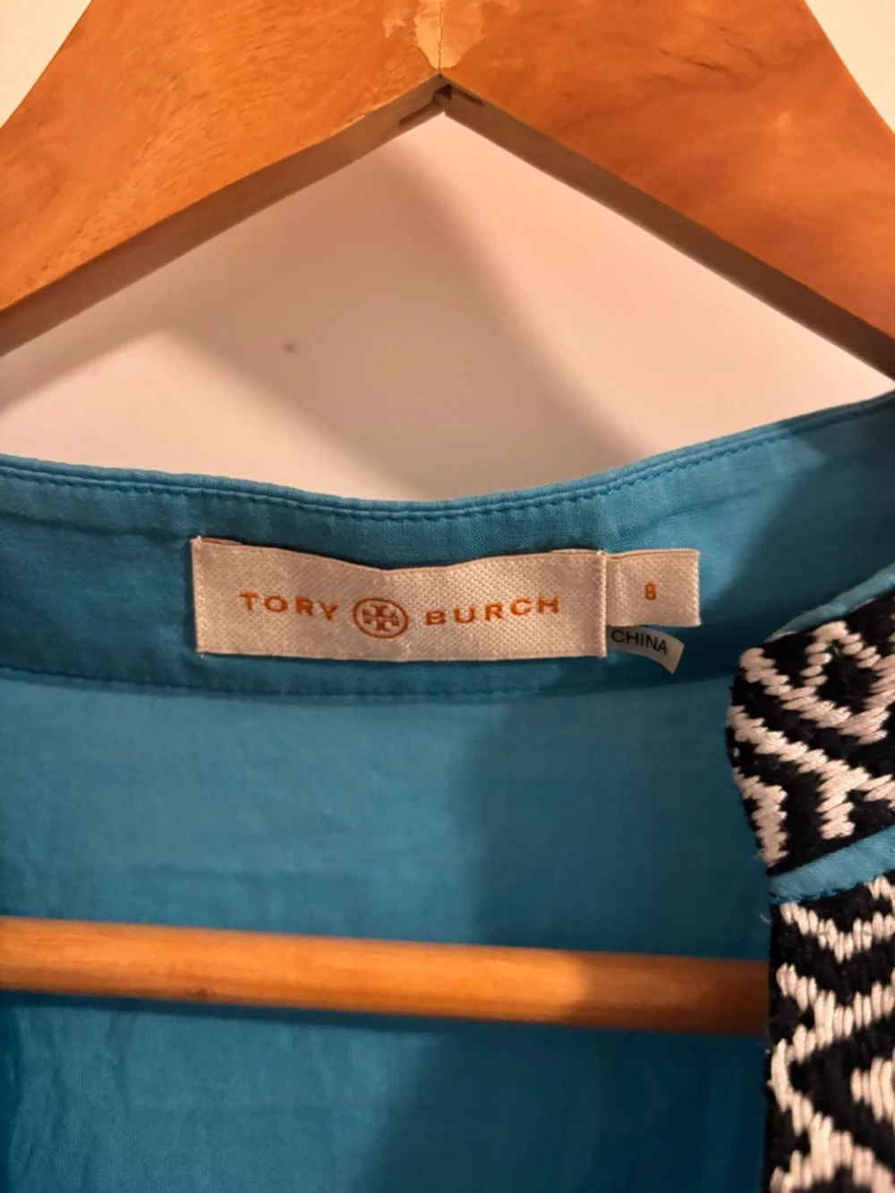 TORY BURCH Blue Cotton Embroidered Tunic Mini Dress Size 8
